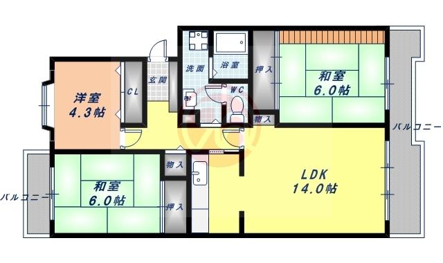 バリウス長居東(3LDK/2階)の間取り写真