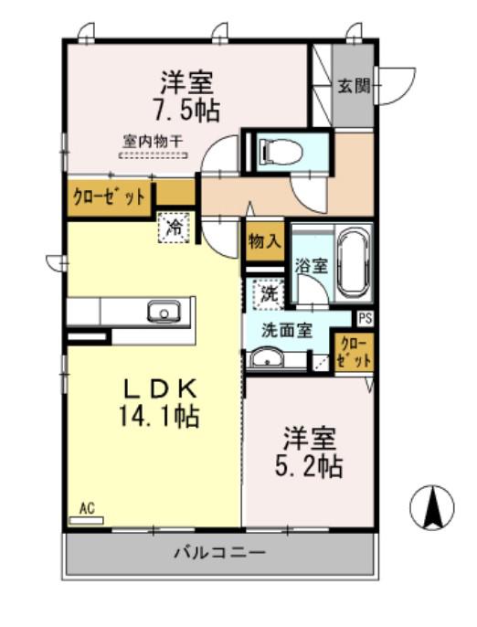 グレース洛西口A棟(2LDK/3階)の間取り写真