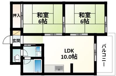 ユニライフ江坂(2LDK/4階)の間取り写真