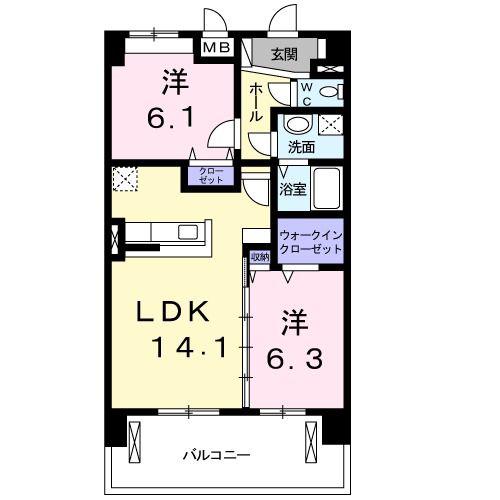 フェリス(2LDK/7階)の間取り写真