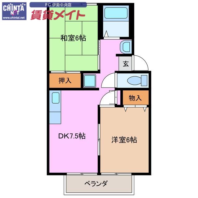 メゾンセンターリバー(2DK/2階)の間取り写真