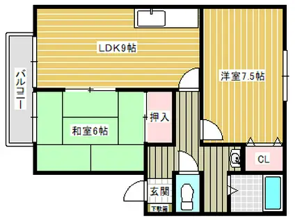 ウィンディア穴生(2LDK/2階)の間取り写真