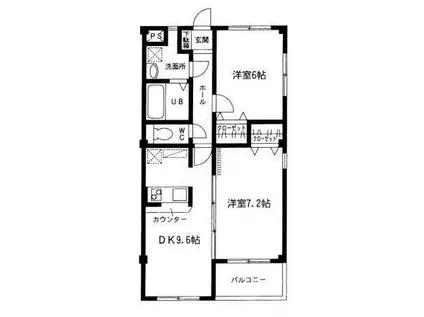 エルマーノ東小浜(2DK/1階)の間取り写真