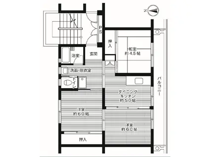 ビレッジハウス三沢(3DK/5階)の間取り写真