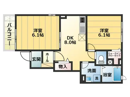アンソレイユ(2DK/1階)の間取り写真