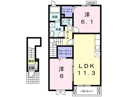 フィオーレ I(2LDK/2階)の間取り写真