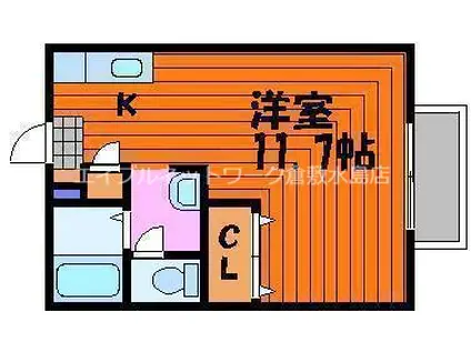 ローズガーデン庭瀬(ワンルーム/2階)の間取り写真