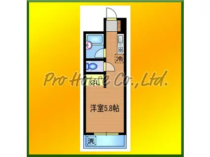 ハウスむさしの(ワンルーム/2階)の間取り写真