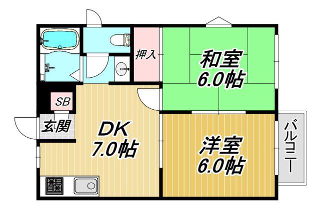 ハイツS&K パートI B棟(2DK/1階)の間取り写真