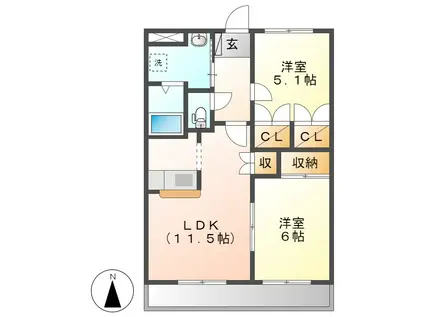 グーズベリー・アイ(2LDK/1階)の間取り写真