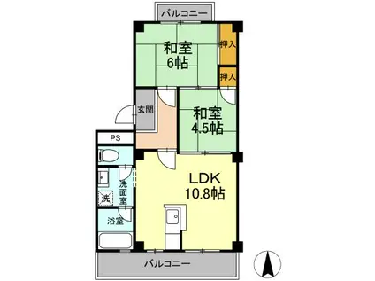 パルコ長和島(2LDK/4階)の間取り写真