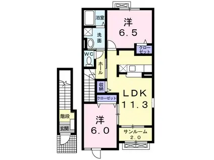 フリーデ石井I(2LDK/2階)の間取り写真