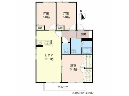 アン ファミール B棟(3DK/2階)の間取り写真