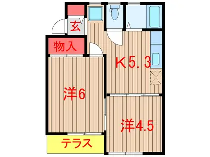 ビューラー林(2DK/1階)の間取り写真