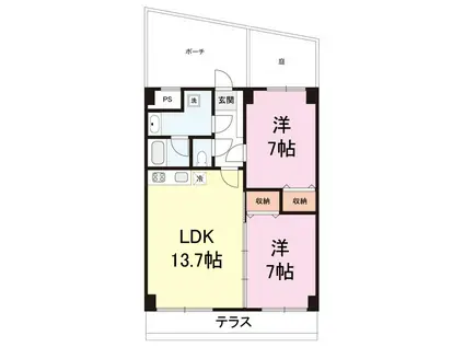 サニーフラット宮関(2LDK/1階)の間取り写真