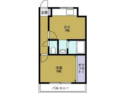 一岡ハイツ磯路(1DK/5階)の間取り写真