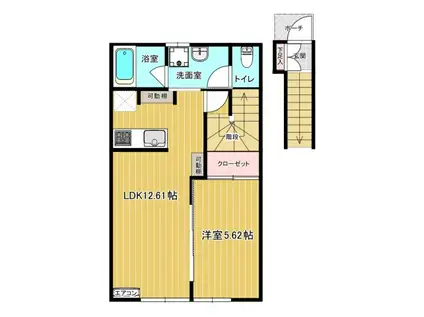 PRIME ONE(1LDK/2階)の間取り写真