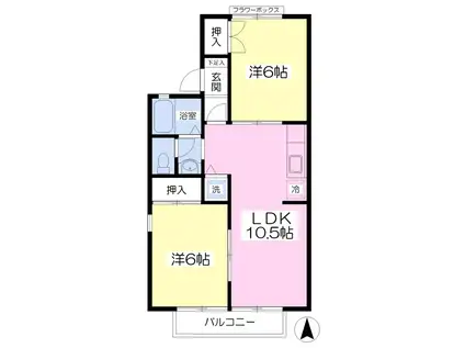 ラフォーレK.II(2LDK/1階)の間取り写真