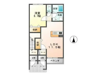 カサフェリース(1LDK/1階)の間取り写真