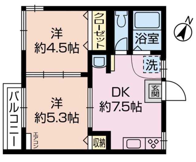 サニーハイツ(2DK/2階)の間取り写真