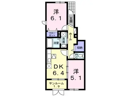 プリムローズ茜I(2DK/1階)の間取り写真
