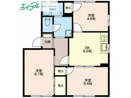 コーポフレグランス C棟(3DK/1階)の間取り写真