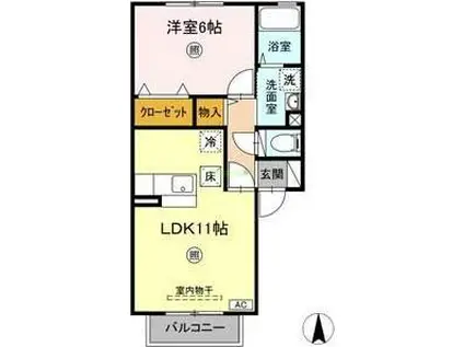 ベルデュール八乙女 II(1LDK/1階)の間取り写真