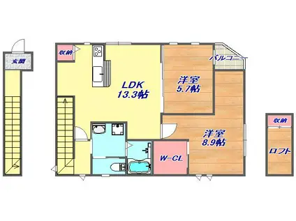 ディアコート御影(2LDK/2階)の間取り写真