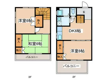 黒沼ハイツ(3DK/2階)の間取り写真
