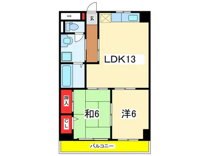 ロイヤル上大川前(2LDK/6階)の間取り写真