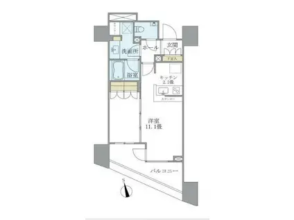 クオリア恵比寿パークフロント(1DK/13階)の間取り写真