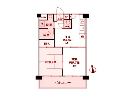 ナコセフォンテーヌ(2DK/2階)の間取り写真