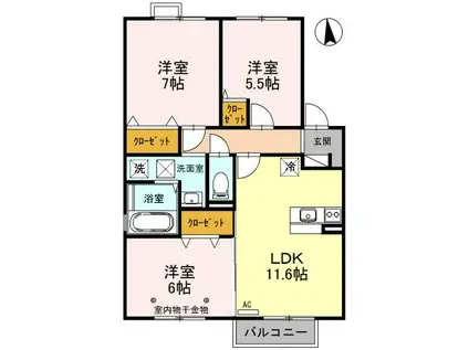 ラメーラ・RICO C棟(3LDK/2階)の間取り写真