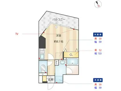 ニューガイアリルーム用賀 32(ワンルーム/5階)の間取り写真
