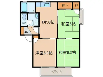 わかばビレッジA・B(3DK/2階)の間取り写真