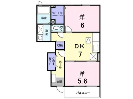 ベルサイユA棟(2DK/1階)の間取り写真