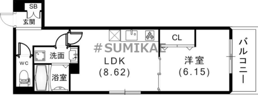 D-ROOM旗塚通(1LDK/3階)の間取り写真