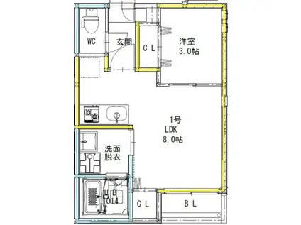 G-SMART坪井(1LDK/2階)の間取り写真