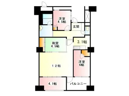 デ・リード三田駅前(3LDK/1階)の間取り写真