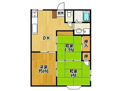 ルシエール三輪A棟(3DK/2階)の間取り写真