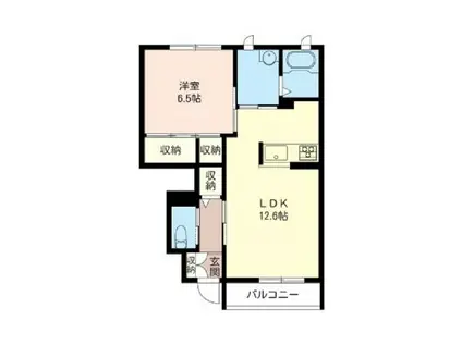 ハニーコートB(1LDK/1階)の間取り写真