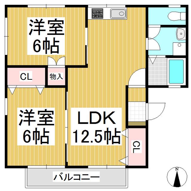 フォーダイアモンズタウンC(2LDK/2階)の間取り写真