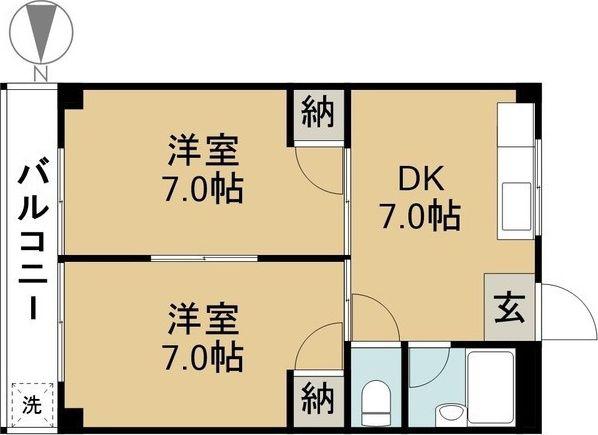 ハイツ千代(2DK/1階)の間取り写真