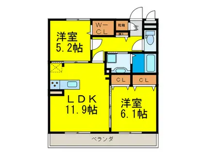 阪堺電気軌道阪堺線 石津北駅 徒歩2分 3階建 築7年(2LDK/2階)の間取り写真