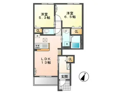 ワタリ グランディA(2LDK/1階)の間取り写真