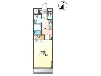 ビアンカあさひII(1K/1階)の間取り写真