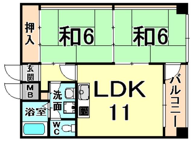 天崎ビル(2LDK/4階)の間取り写真