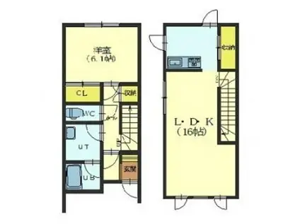 イースト HILLSイーストヒルズ(1LDK/1階)の間取り写真