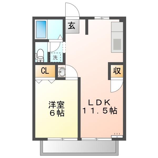 ニューシティサンビーム(1LDK/2階)の間取り写真