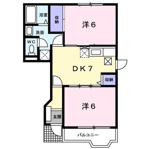 ユーサンヒルズII(2DK/1階)の間取り写真